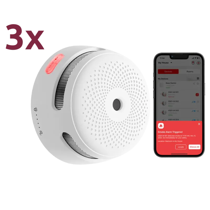 Pack de 3 mini detector de humo autónomo X-Sense - Conexión con HUB SBS50 para comunicación por APP - Permite conecta...