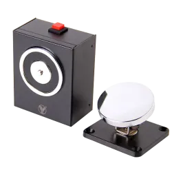 Retenedor electromágnetico - Para puerta sencilla - Fuerza de retención 50 Kg - Botón de accionado manual - Alimentac...