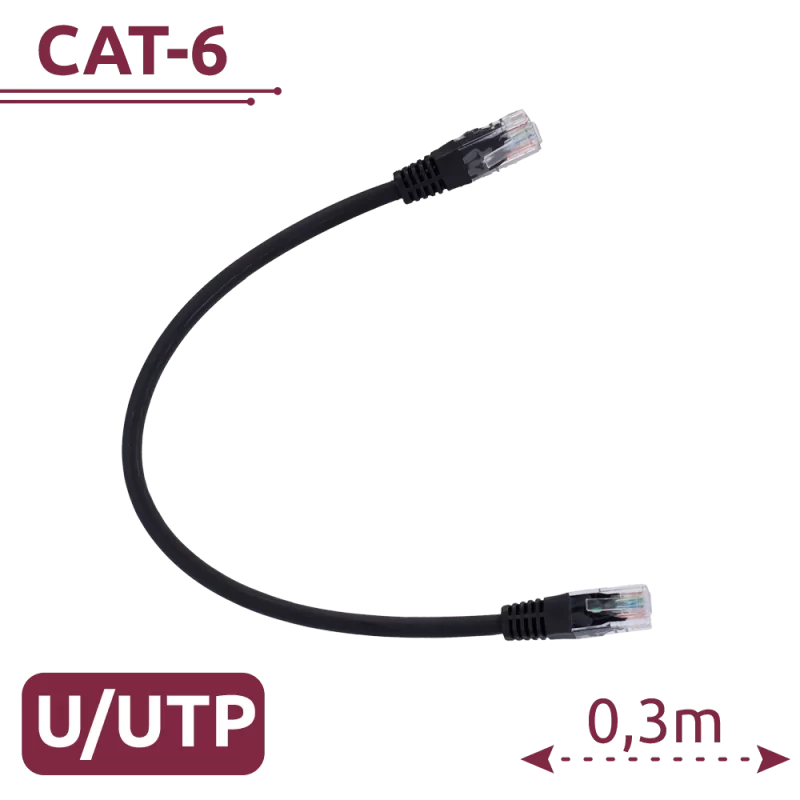 Cable UTP - Ethernet - Conectores RJ45 - Categoría 6 - 0,3 m - Color negro