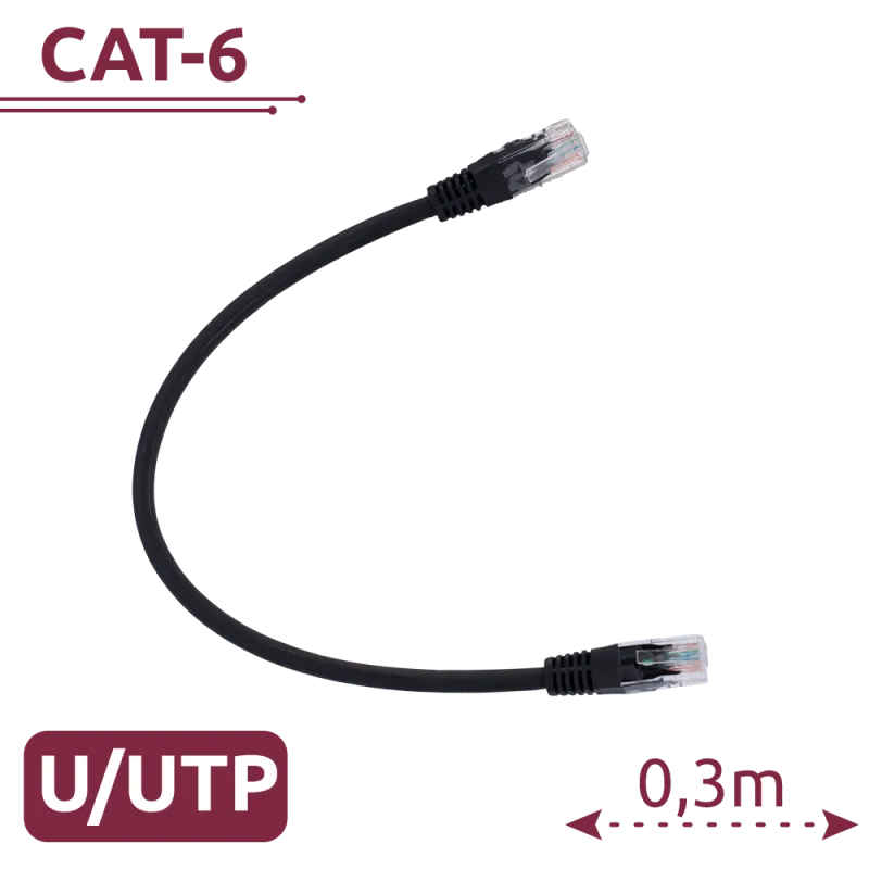 Cable UTP - Ethernet - Conectores RJ45 - Categoría 6 - 0,3 m - Color negro