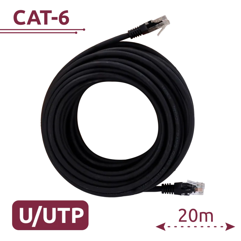 Cable UTP - Ethernet - Conectores RJ45 - Categoría 6 - 20 m - Color negro