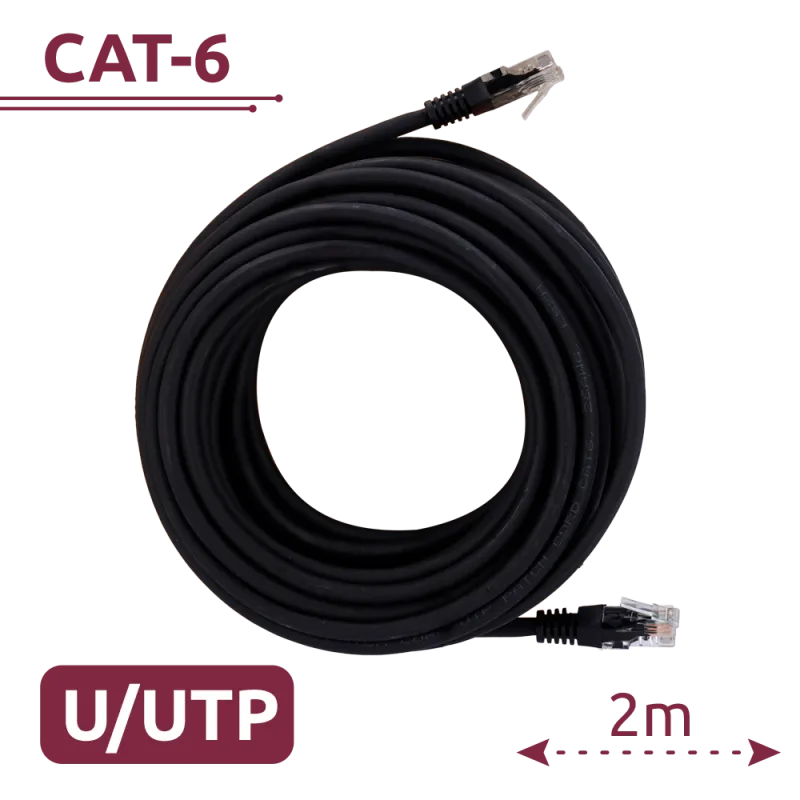 Cable UTP - Ethernet - Conectores RJ45 - Categoría 6 - 2 m - Color negro