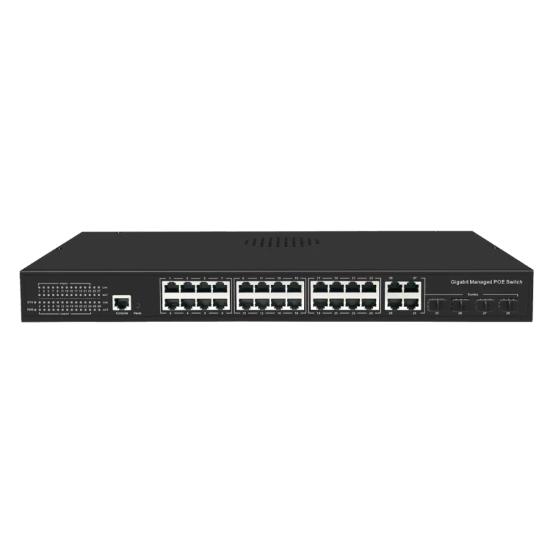 Switch PoE Gestionable - 24 puertos PoE + 4 Combo Gigabit + 4 Combo SFP - Velocidad 10/100/1000 Mbps - 30 W por puer...