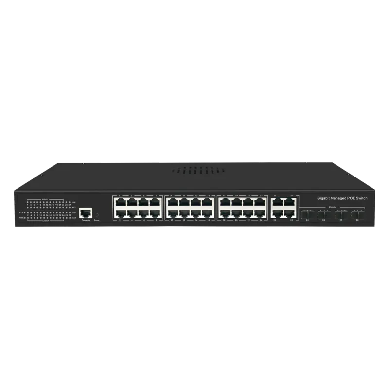 Switch PoE Gestionable - 24 puertos PoE + 4 Combo Gigabit + 4 Combo SFP - Velocidad 10/100/1000 Mbps - 30 W por puer...