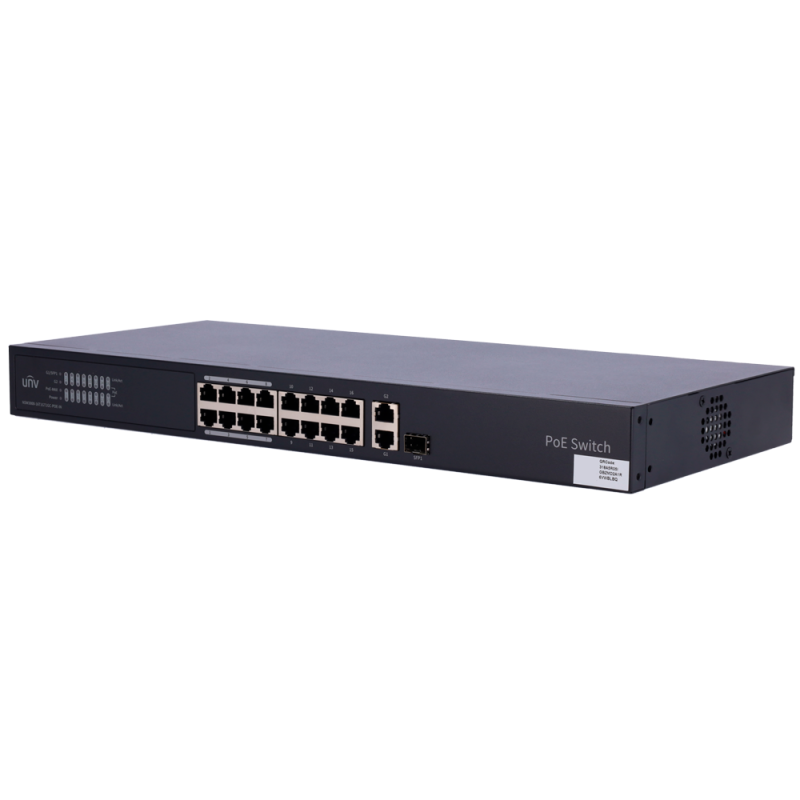 Uniview Switch PoE Cloud Gestionable - 16 PoE802.3af/at + 1 uplink RJ45 +1 uplink Combo - 16 RJ45 10/100/100Mbps + 1 ...