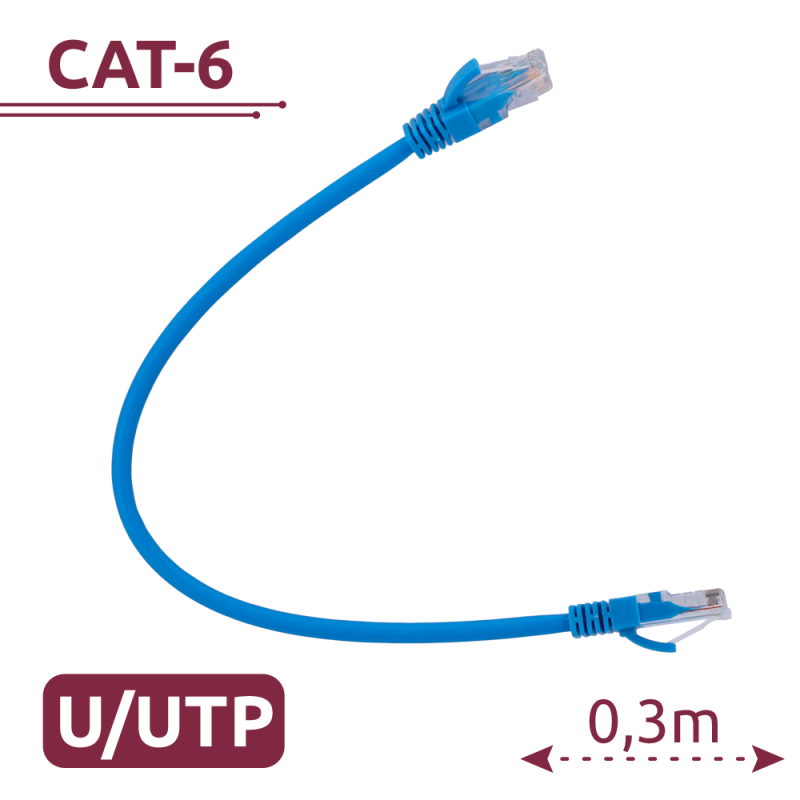 Cable UTP - Ethernet - Conectores RJ45 - Categoría 6 - 0,3 m - Color azul