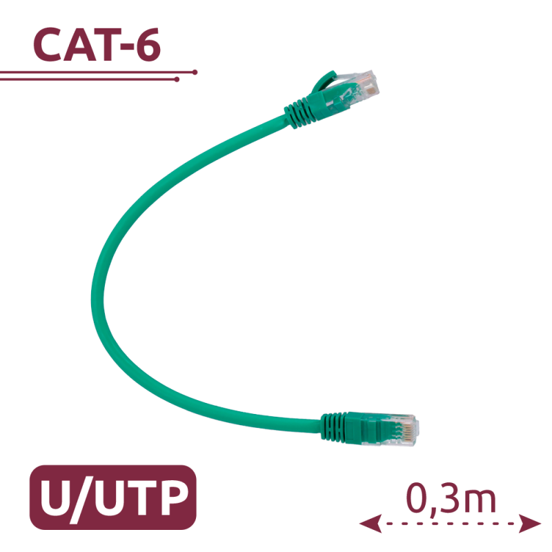 Cable UTP - Ethernet - Conectores RJ45 - Categoría 6 - 0,3 m - Color verde