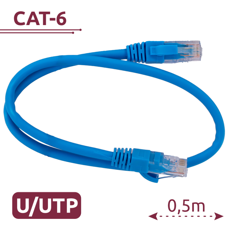 Cable UTP - Ethernet - Conectores RJ45 - Categoría 6 - 0,5 m - Color azul