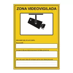 Cartel pvc zona videovigilancia RGPD en catalán A4