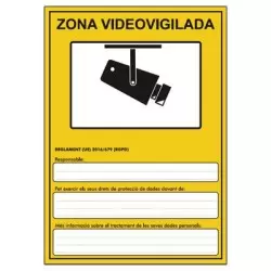 Cartel pvc zona videovigilancia RGPD en catalán A5