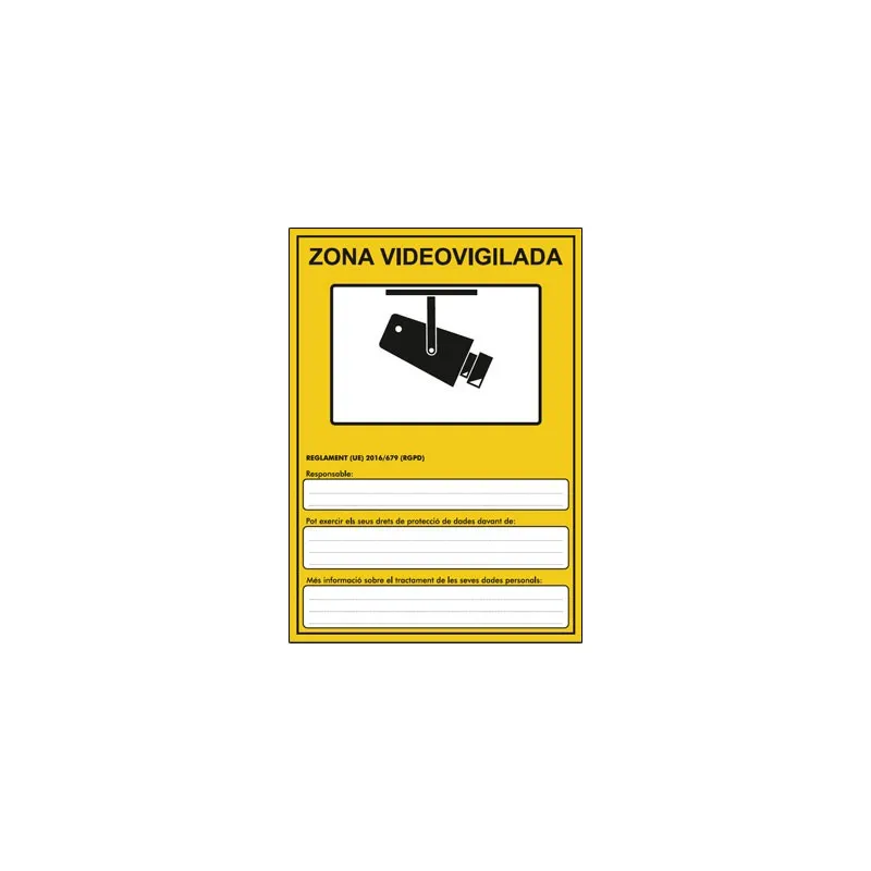 Cartel pvc zona videovigilancia RGPD en catalán A5