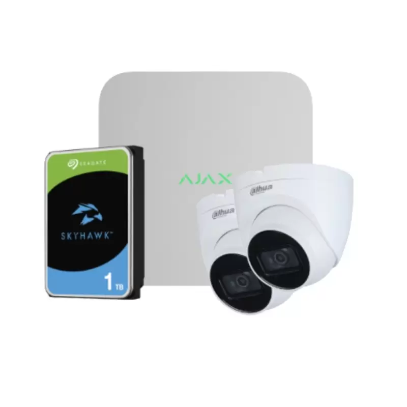 Kit de vidéosurveillance Ajax - Dahua by : 1 NVR 8ch Ajax + 2 caméras Dahua Domos 2MP 2.8mm + 1 HD 1Tb