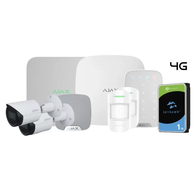 Kit Alarma Ajax + Videovigilancia Dahua por: Hub 2 4G + KeyPad + MotionProtect + HomeSiren + NVR + 2 cam 2MP + 1HD 1Tb