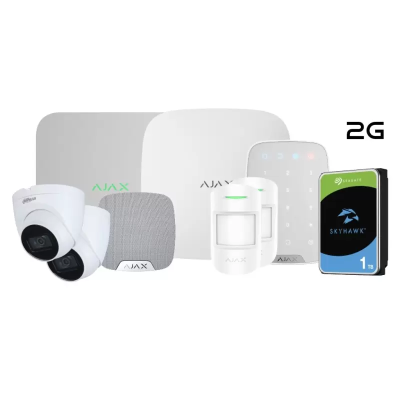 Kit Alarma Ajax + Videovigilancia Dahua por: Hub 2 2G + KeyPad + MotionProtect + HomeSiren + NVR + 2 Domos 2MP + 1HD 1Tb