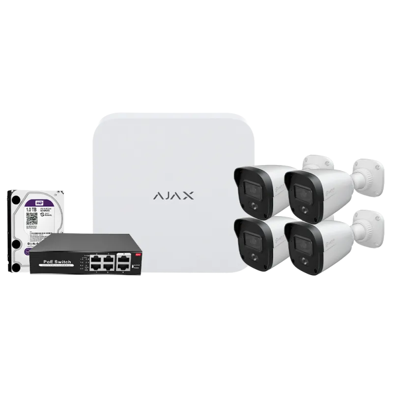 Kit Videovigilancia nvr ajax 8ch + 4x bullet de 4 Mpx Safire + Switch PoE + Hd 1Tb